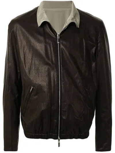 Giorgio Armani Zipped Reversible Bomber Jacket In Black