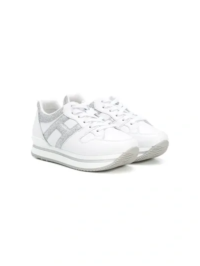 Hogan Kids' Logo Patch Low Top Sneakers In White