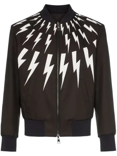 Neil Barrett Lightning Bolt Print Reversible Bomber Jacket In Black