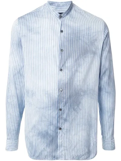 Giorgio Armani Striped Band-collar Shirt In Blue