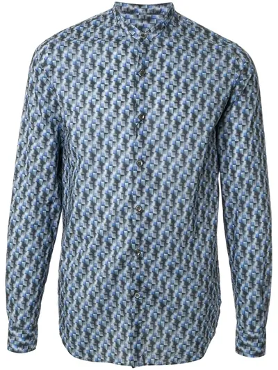 Giorgio Armani Abstract-print Band-collar Shirt In Blue