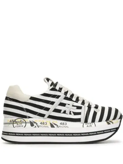 Premiata Striped Platform Sneakers In Multicolour