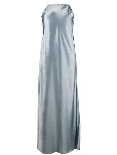 Erika Cavallini Square-neck Satin Maxi Dress In Blue