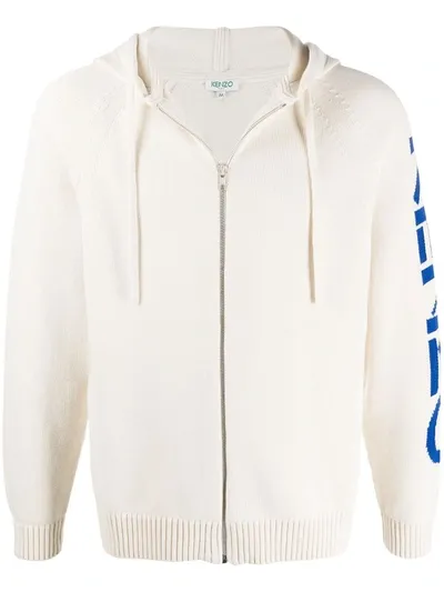 Kenzo Jacquard-knit Zipped Hoodie In Neutrals