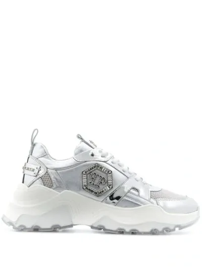 Philipp Plein Metallic Logo Plaque Sneakers In Silver