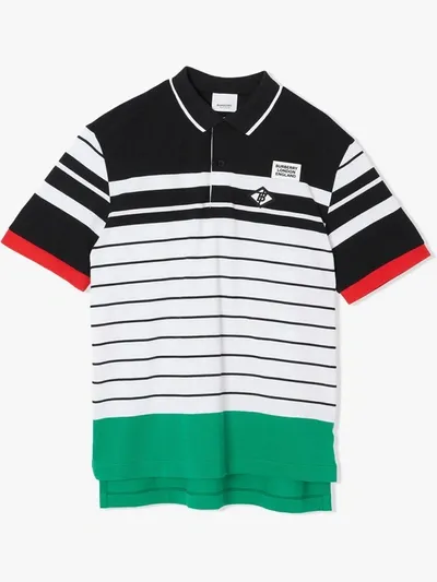 Burberry Kids Striped Polo With Application In Black