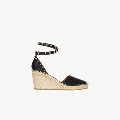 Valentino Garavani The Rockstud Leather Espadrilles In Black