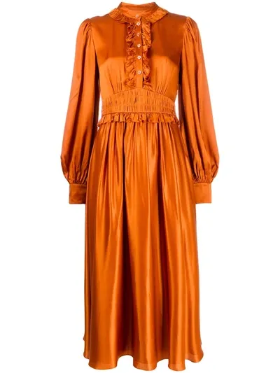 Temperley London Ruffled Detail Dress In Brown