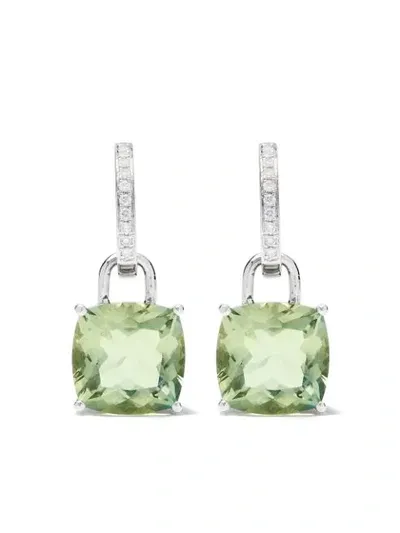 Kiki Mcdonough 18kt White Gold Kiki Classics Cushion Cut Green Amethyst And Detachable Diamond Hoop Earrings