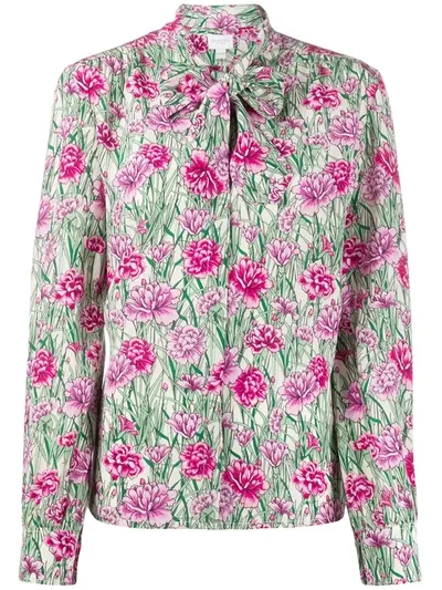 Giambattista Valli Silk Floral Print Blouse In Pink