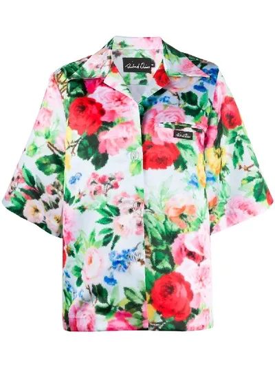 Richard Quinn Short Sleeve Floral Print Shirt In Blue