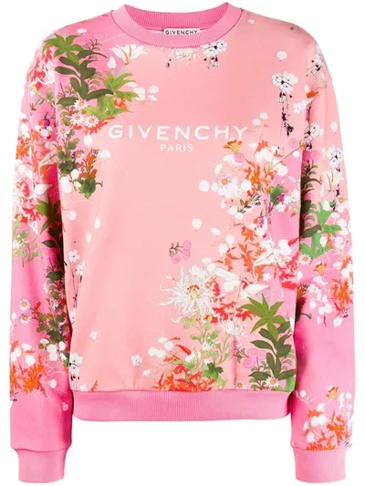 Givenchy Flower Printed Cotton Jersey Sweatshirt In Pink