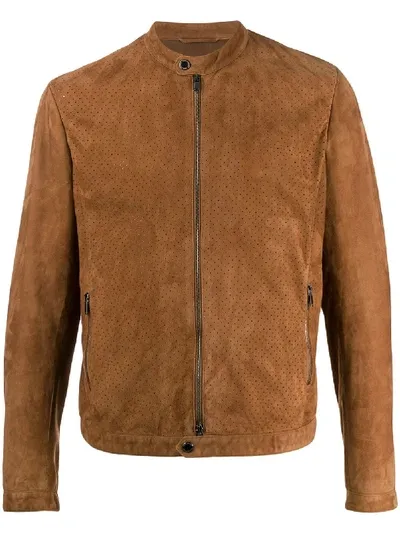 Tagliatore Perforated Bomber Jacket In Brown