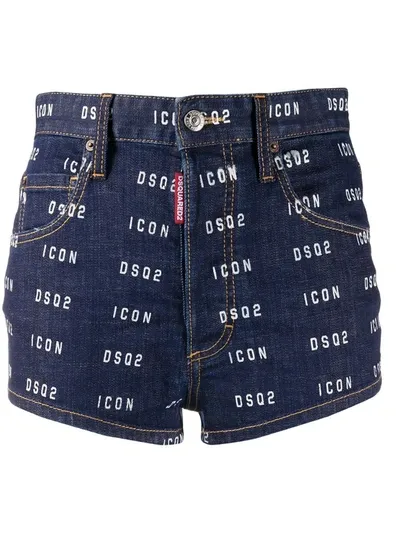 Dsquared2 Logo Print Denim Shorts In Blue