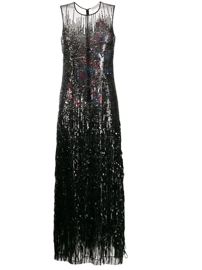 Emilio Pucci Floral Motif Sequin Gown In Black