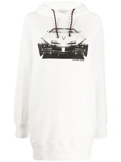 Golden Goose Longline Car Print Hoodie In White