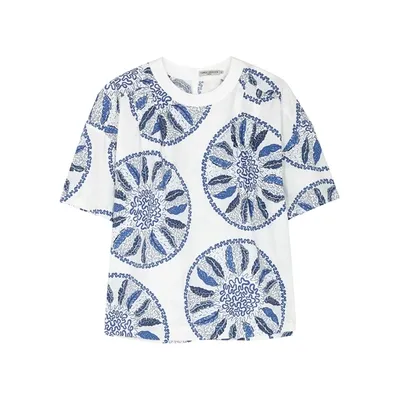 Three Graces X Zandra Rhodes Luna Printed Poplin Top In White