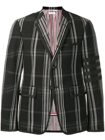 Thom Browne Classic Sb S/c W/ Seamed In 4 Bar In Classic Plaid In Black