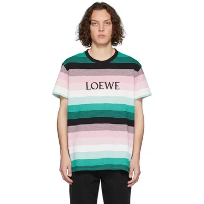 Loewe Logo-embroidered Striped Cotton T-shirt In Multicolor