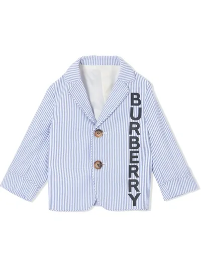 Burberry White And Light Blue Jacket For Baby Boy With Logo In White / Blue