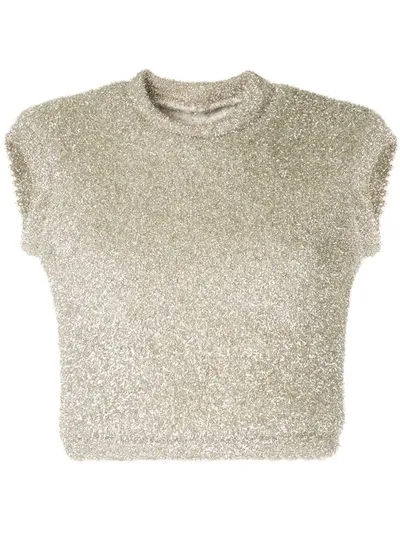 Bambah Metallic Knitted Crop Top In Silver