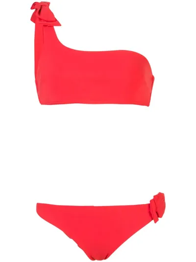 Zimmermann Zinnia Bow One-shoulder Bikini In Red