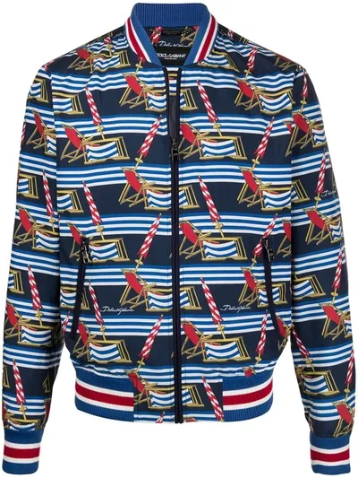 Dolce & Gabbana Crêpe De Chine Jacket With Sunlounger Print In Blue