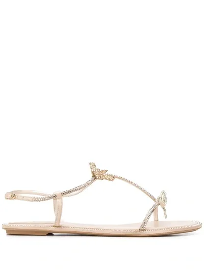 René Caovilla Embellished Flat Sandals In Gold