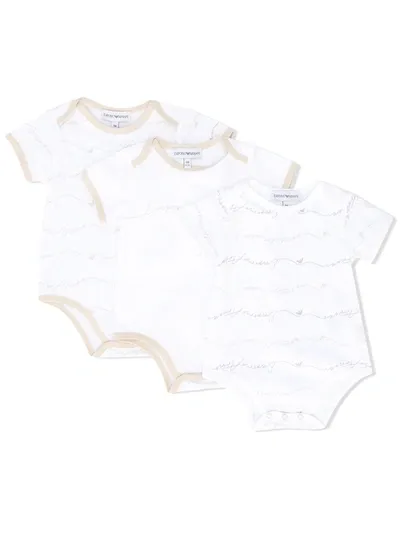 Emporio Armani Babies' Short-sleeved Logo-print Bodies Set In White