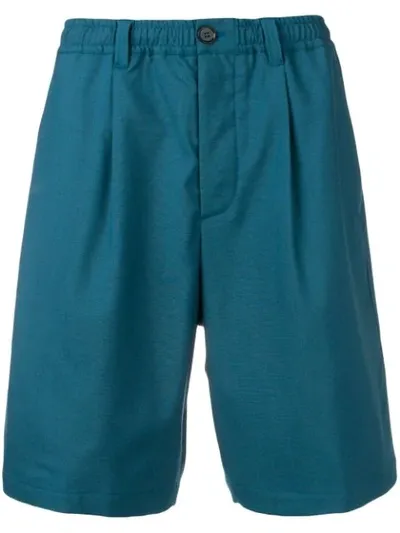 Marni Wide-leg Wool-twill Shorts In Blue