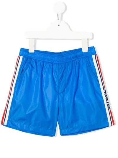 Moncler Kids' Side Stripe Detail Double Pocket Swim Shorts In Blue