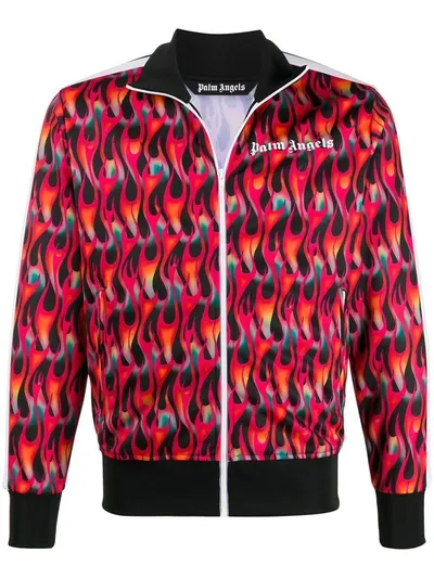 Palm Angels Fire Print Track Jacket In Black