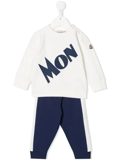 Moncler White And Blue Babyboy Tracksuit With Logo In Panna