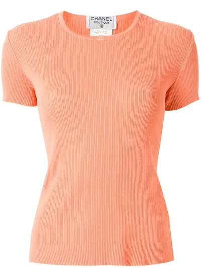 Pre-owned Chanel 1997 Ribbed Knitted T-shirt In Pink