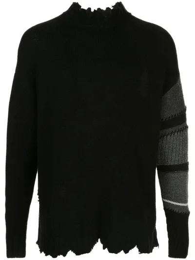 The Viridi-anne Distressed Contrast Sleeve Jumper In Black