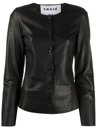 Sword 6.6.44 Collarless Leather Jacket In Black