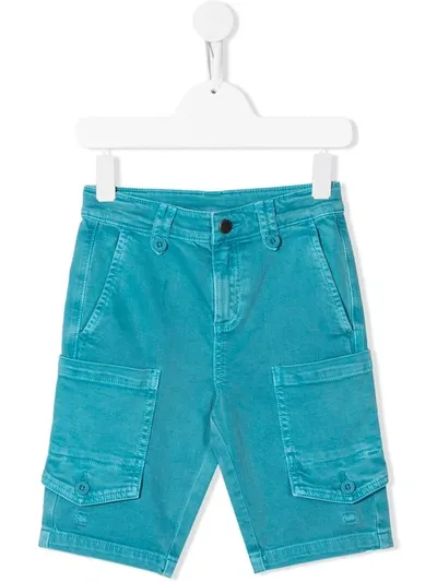 Stella Mccartney Kids' Stretch Cotton Cargo Denim Shorts In Blue