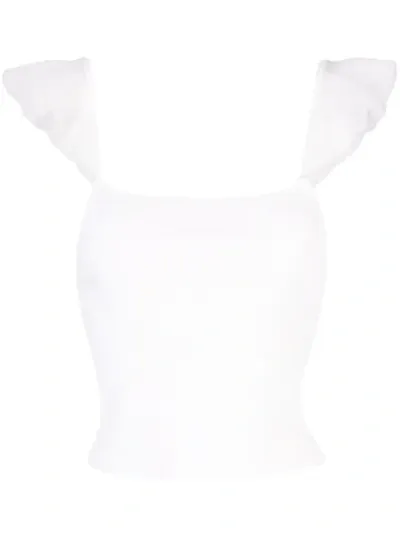 Alice And Olivia Marg Ruffle Strap Crop Top In White