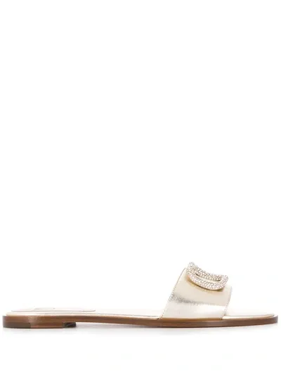 Valentino Garavani Vlogo Crystal-embellished Slides In Gold