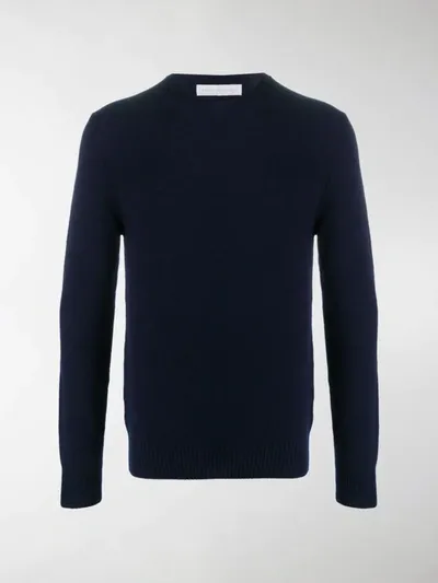 Brett Johnson Fine Knit Crew Neck Jumper In Blue