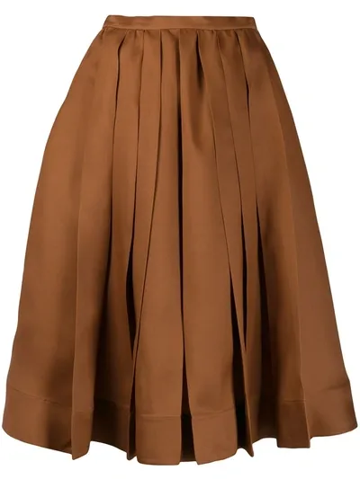 Rochas Pleated Midi Skirt In Brown