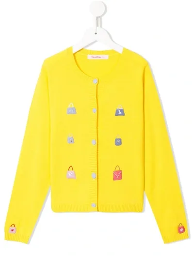 Familiar Kids' Handbag Appliqué Cardigan In Yellow