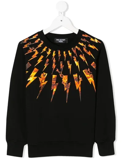 Neil Barrett Kids' Lightning Bolt Print Cotton Sweatshirt In Black