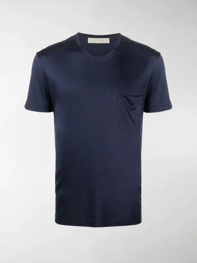 Brett Johnson Seiden-t-shirt Mit Brusttasche In Blue