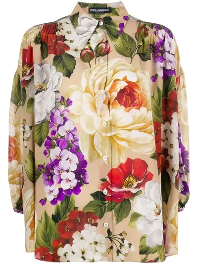 Dolce & Gabbana Floral-print Silk-crepe Shirt In Purple,red,beige