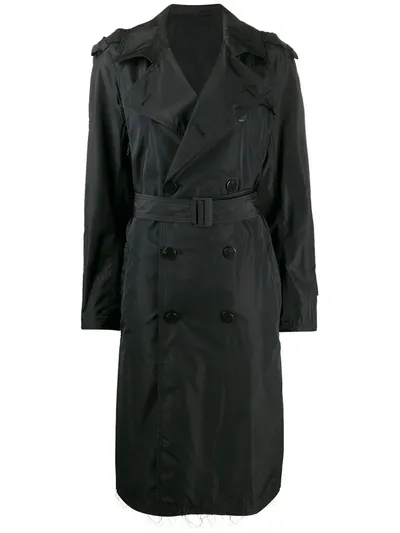 Neil Barrett Frayed Double-breasted Trench Coat In Black