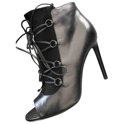 Pre-owned Saint Laurent Leather Lace Up Boots In Metallic