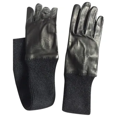 Pre-owned Chanel Leather Long Gloves In Black