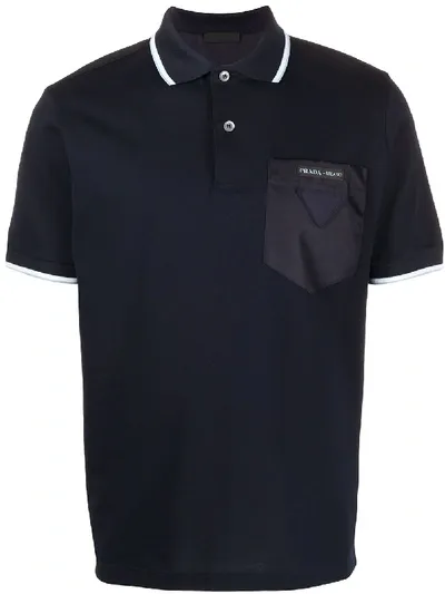 Prada Contrasting Pocket Polo Shirt In Blue