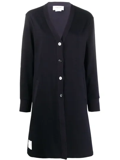 Thom Browne Logo-patch Cardi-coat In Blue